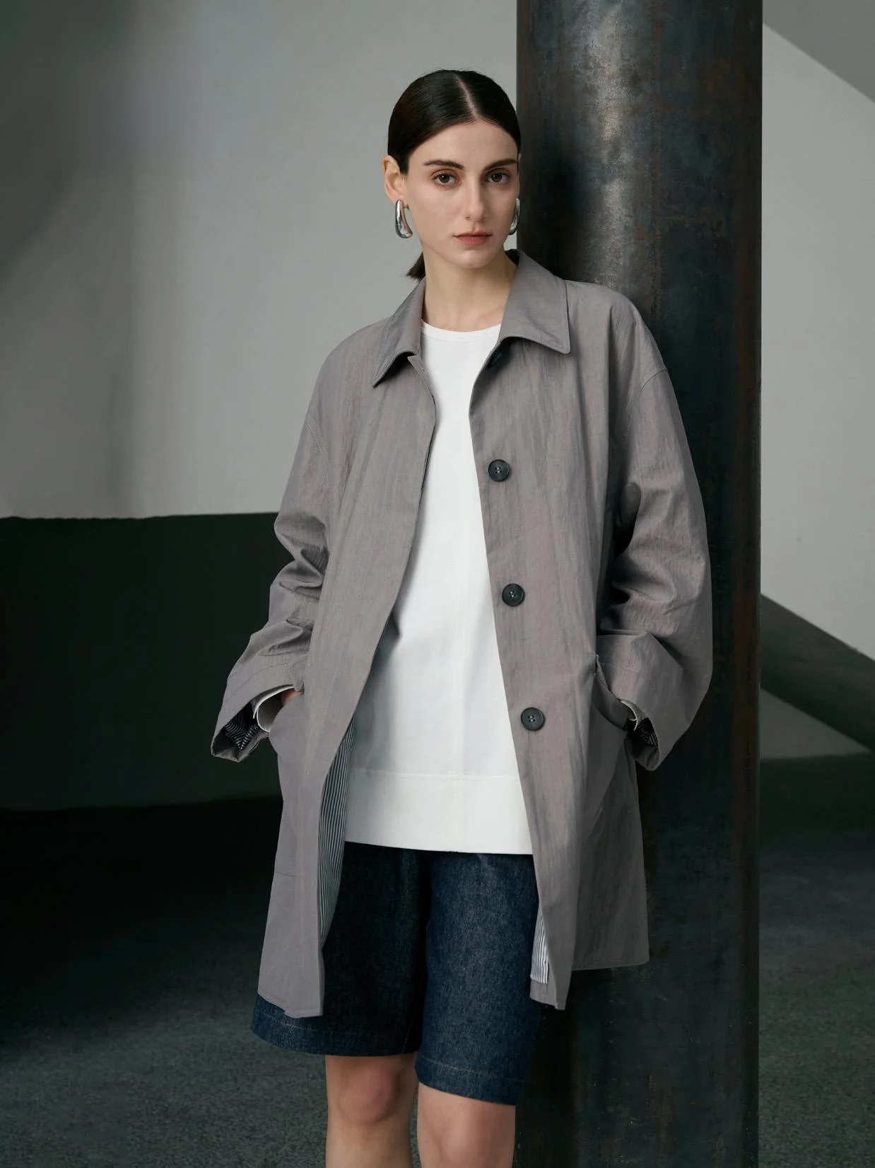 

Современная повседневная женская рабочая куртка в стиле ретро для города, прямого кроя, из хлопка и нейлона, с длинными рукавами, однотонная