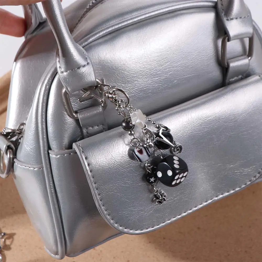 Fashion Star Shaped Rockstar Keychains Black & White Handmade Spider Web Keychain Keyrings Beaded Y2k Pendant Backpack view 4