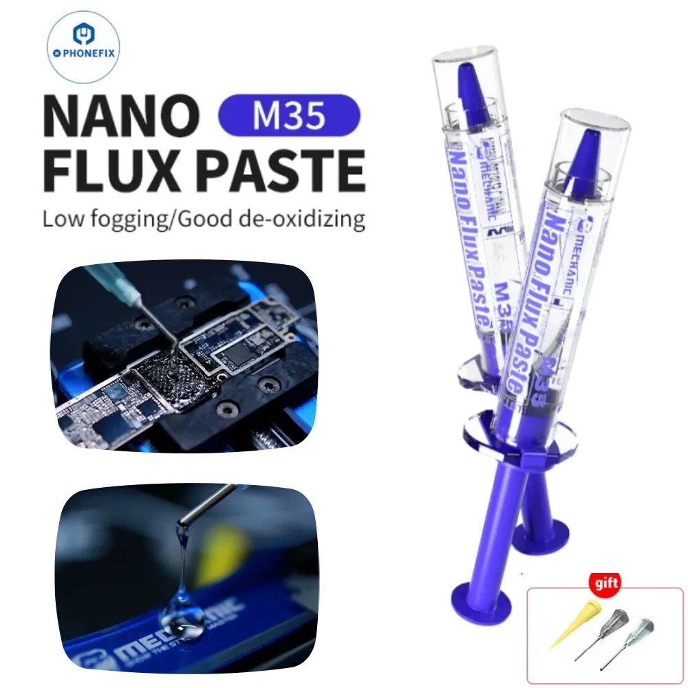 MECHANIC M35 Lead-Free Syringe Solder Transparent Paste No-clean Flux 3pcs Needles for Phone Motherboard PCB BGA Repair Welding