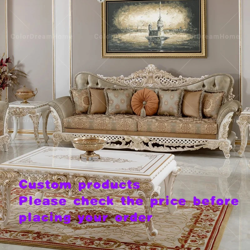 custom.Victoria Furniture Classic European Living Room Furniture Set With Coffee Tables and Sofa White With