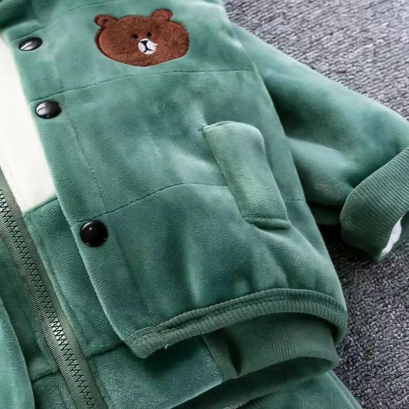 Boys Girls Padded Sets New Autumn Winter Children\'s Suits Kids Hooded Jackets+Pants 3Pcs Outfits Baby Spring Cartoon Clothing