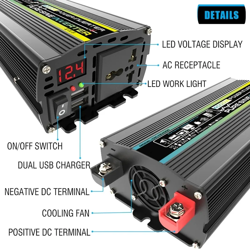 6000W DC12/24V a AC 220V inversor de potencia de onda sinusoidal pura transformador de voltaje convertidor pantalla Digital coche hogar al aire libre 50/60hz