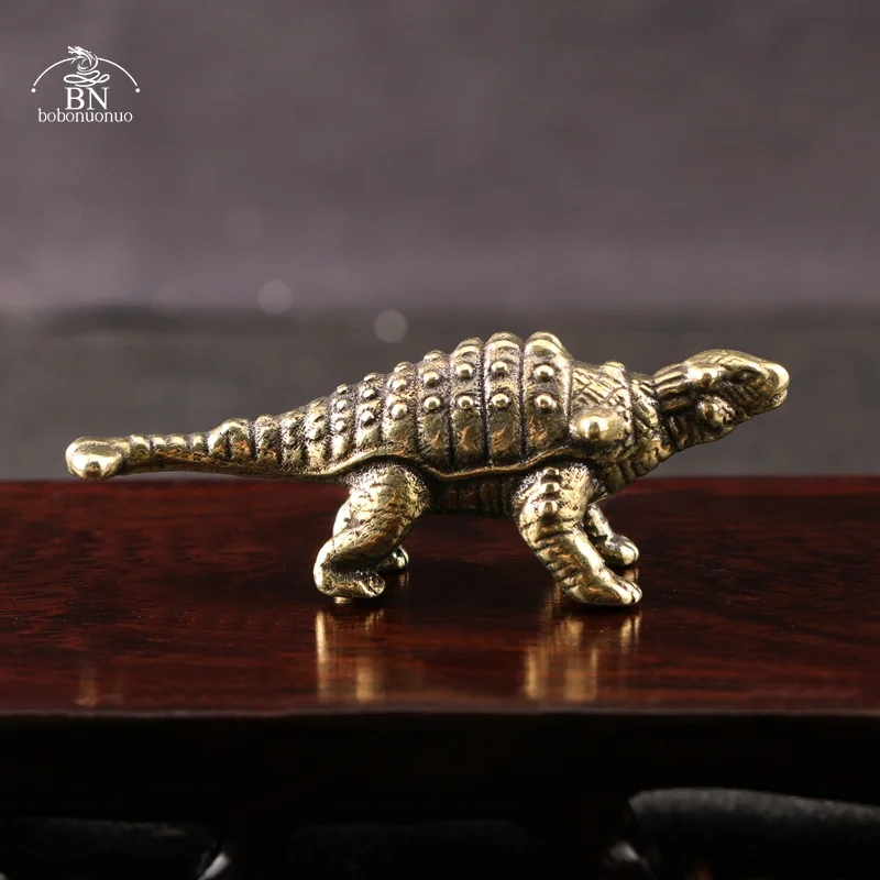 Brass Jurassic Dinosaur Ankylosaurus Small Statue Office Desktop Ornaments Tea Pets Crafts Animal Figurines Miniatures Toy