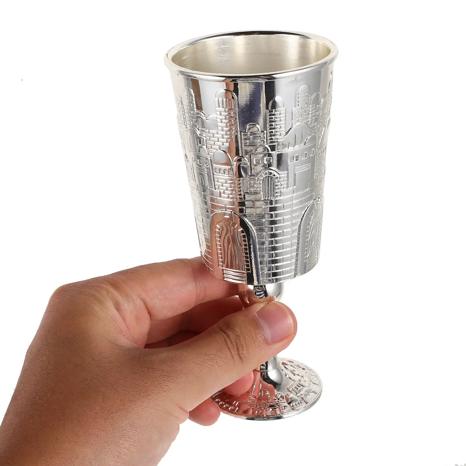 1Set Kiddush Cup Set Vintage Zinc Alloy Judaica Shabbat Wine Cup with Saucer for Holiday Offering Supplies Shabbat Kiddush Cups