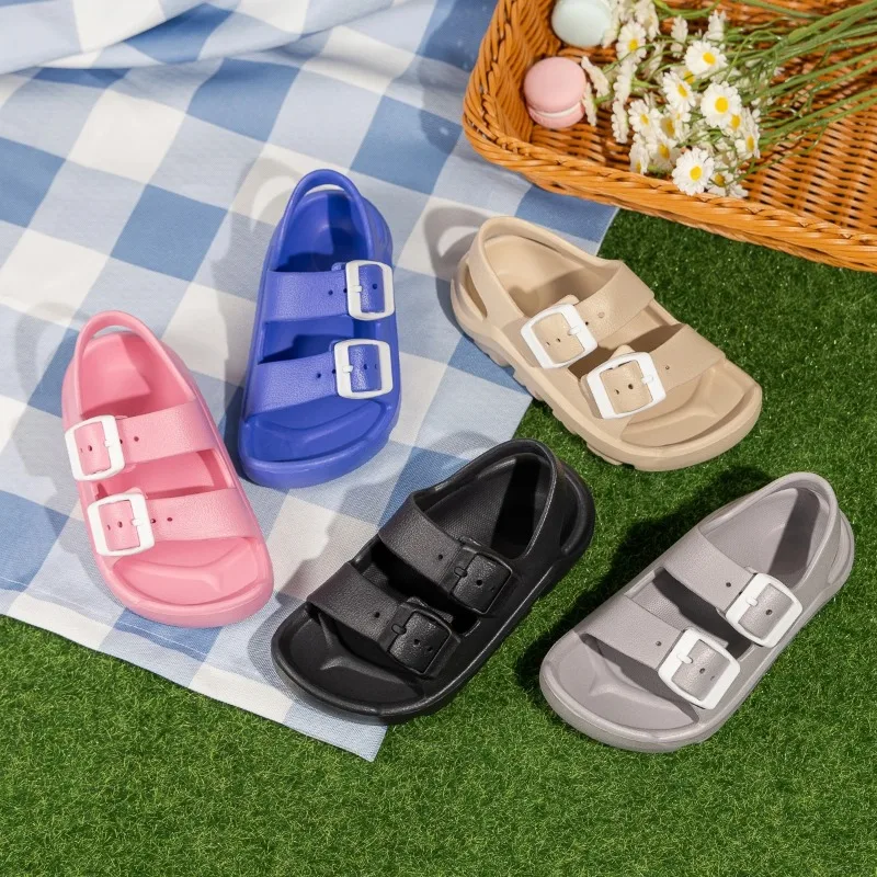

Toddlers Summer Girls Double Buckle EVA Sandals Open-toe Boys Simple Children School Soft Solid Shoes Kids Fashion Beach Sandals