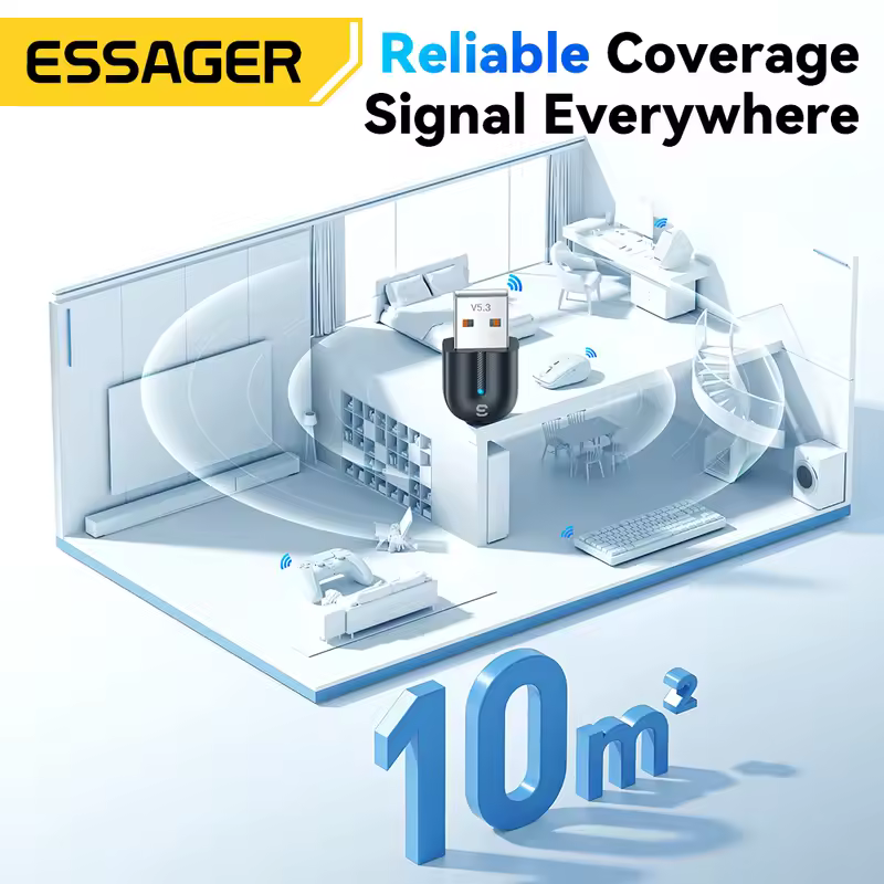 Essager USB Bluetooth 5.3 Adapter Aux Audio Receiver Transmitter For PC Speaker Laptop soundbox Wireless Mouse USB Transmitter - Image 6