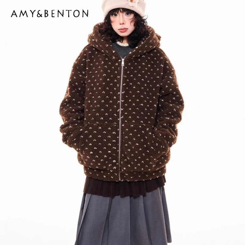 

Autumn Winter New Floral Full Print Lamb Wool Cotton Women's Jackets Original Design Loose Slimming Versatile Warm Coats Ladies