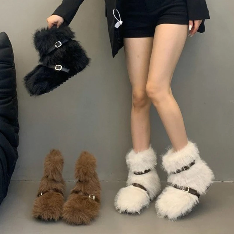 Ciepłe botki damskie na płaskiej podeszwie, ocieplane futrem, designerskie sneakersy, buty zimowe na co dzień, buty do chodzenia, botki Chelsea, krótkie botki damskie, model 2025.