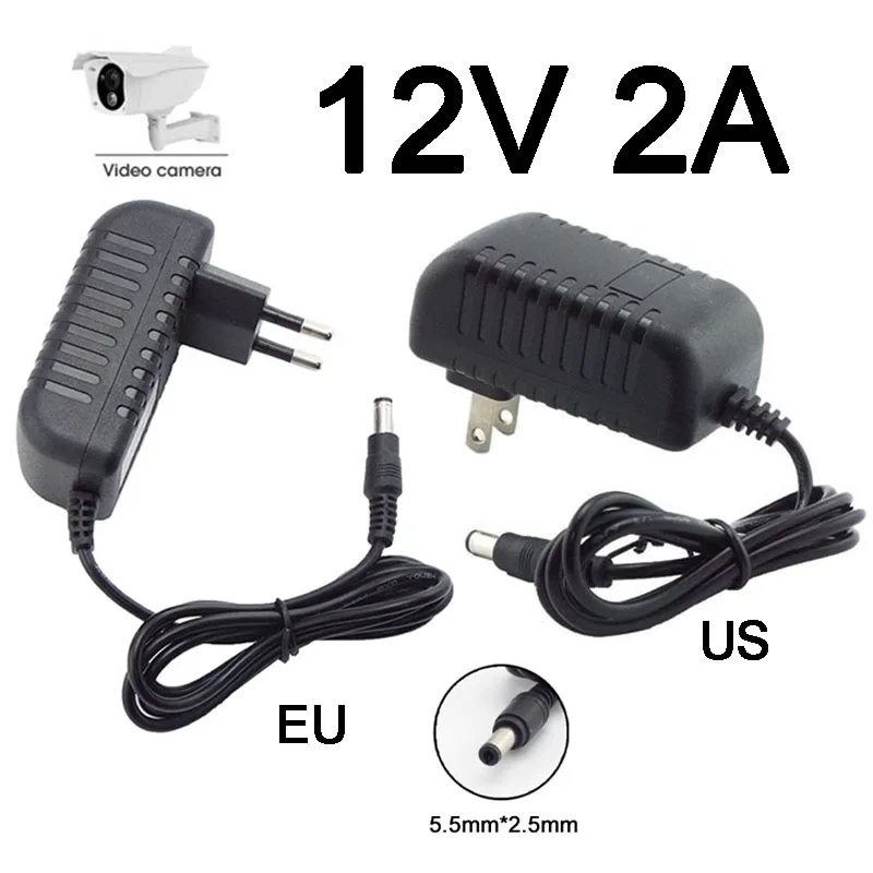 12V 2A AC 100V-240V konwerter Adapter DC 12V 2000mA zasilacz ue UK AU US wtyczka 5.5mm x 2.5mm dla kamera IP CCTV