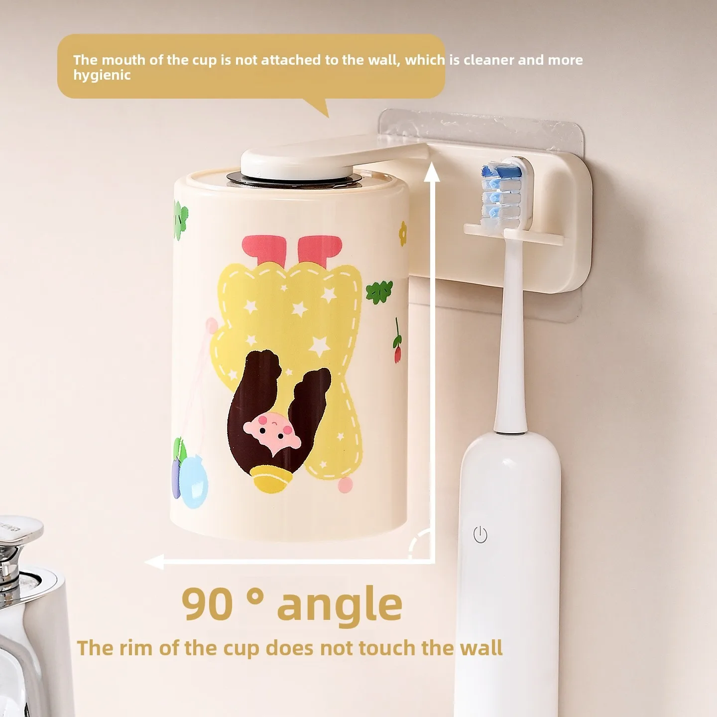 Magnetic Inverted Mouthwash Cup Cartoon Family Toothbrush Holder Wall Mounted Punch Free Bathroom Toothbrush Storage Rack