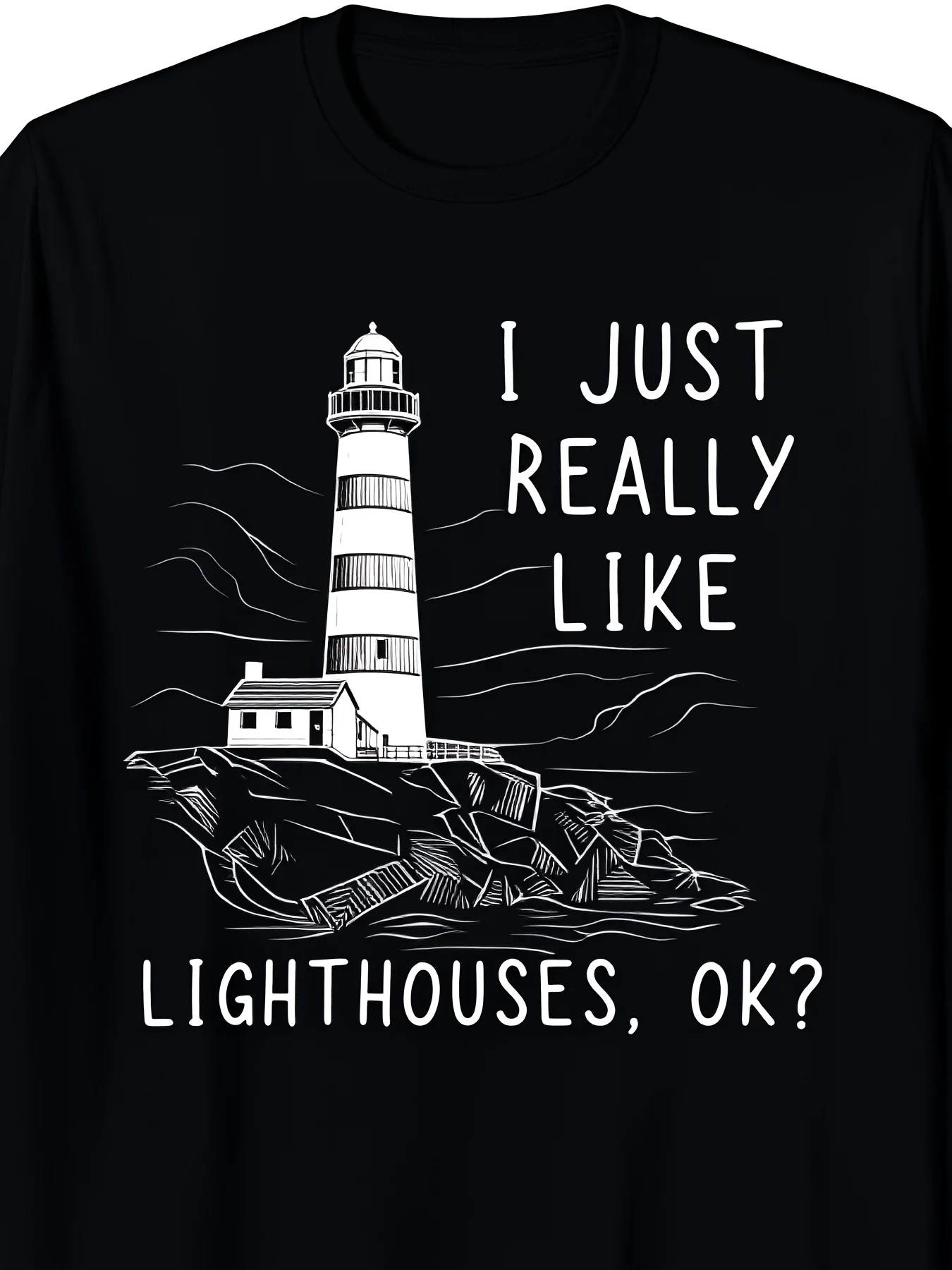 S I Just Really Like Lighthouses TShirt  Casual Crew Neck Nautical Lighthouse Lighthouse Keeper Design with Lighthouse Dotted Coastline Maritime Boating Enthusiast ApparelRetro Casual Short-sleeved T-shirt with a Round Neck and Printed Pattern