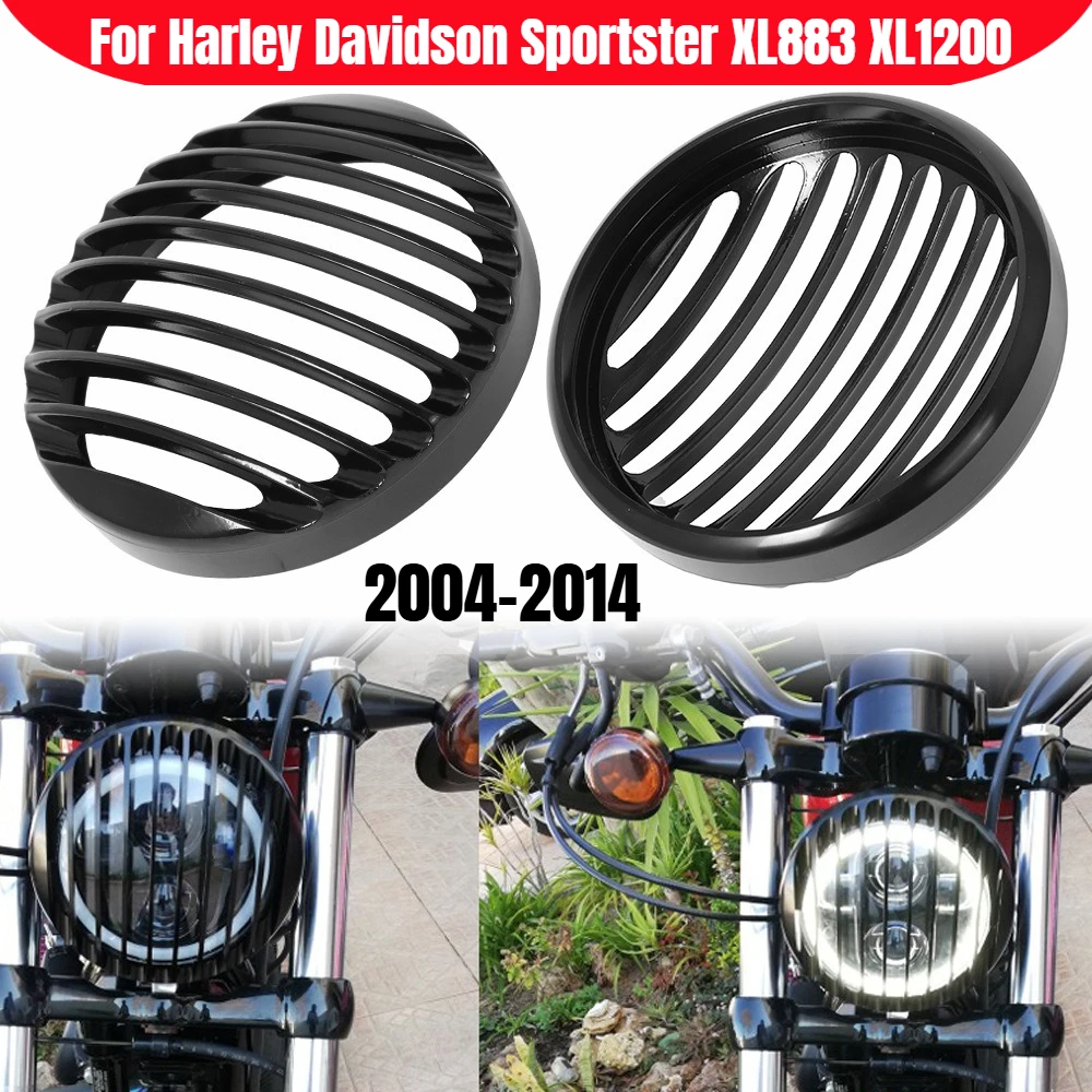 

Motorcycle 5 3/4" Black Front Headlight Grill Cover for Harley Sportster XL 883 Iron 1200 XL1200C Custom 2004-Up