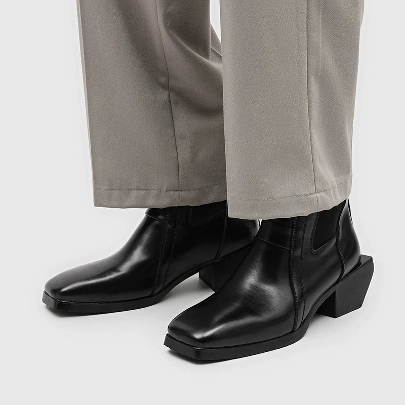 New Luxury Balck Casual Men Leather Shoes Business Ankle Boots Outdoor Tooling Vintage British Military Boots Chelsea Boots