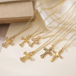 NEWBUY Trendy Gold Color AAA CZ Zircon Cross Pendant Necklaces For Women