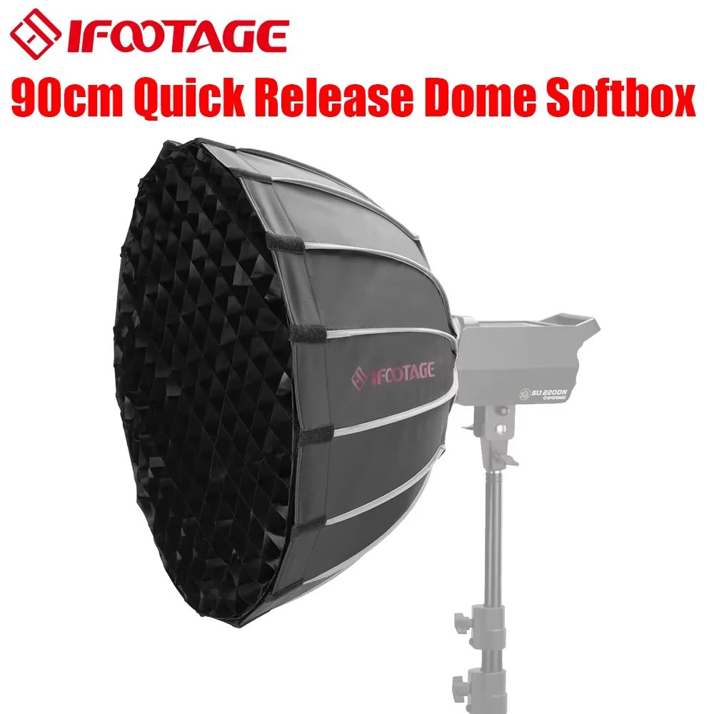 IFOOTAGE Dome Softbox Quick Release, Bowens Mount Deep Parabolic Softbox with 2 Durable Diffusion Clothes & Honeycomb GGrid