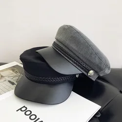 Spring Autumn Sailor Hats Black Ladies Beret Caps Flat Top Captain Cap Travel Cadet Octagonal Hat Fashion Women Men Military Hat