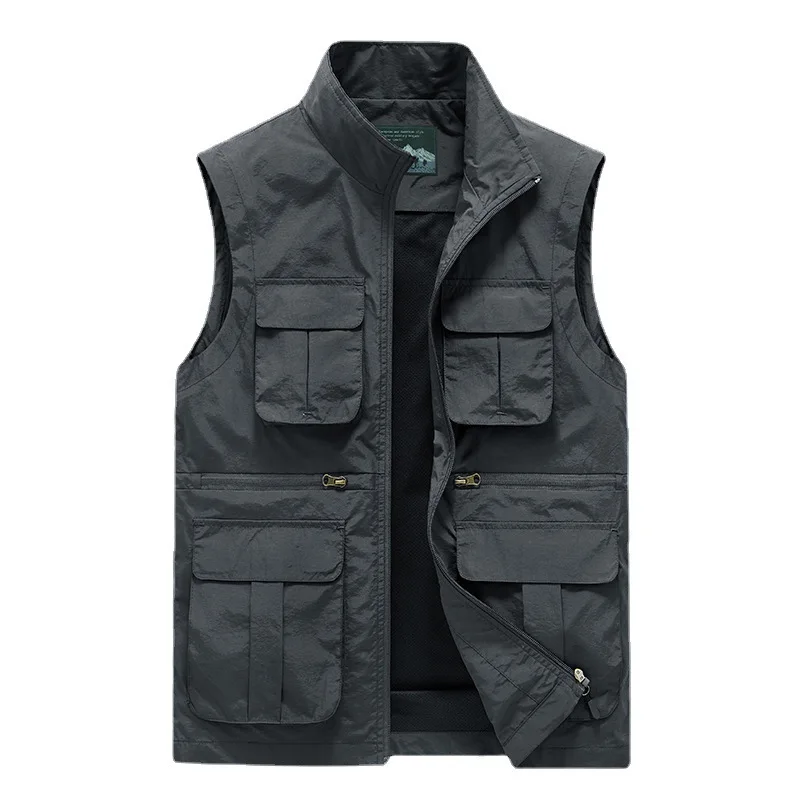 New Summer Men Outdoor Big pocket Vests Waistcoats Male Climbing Quick Drying Sleeveless Jackets Fishing Breathable Cargo Vests