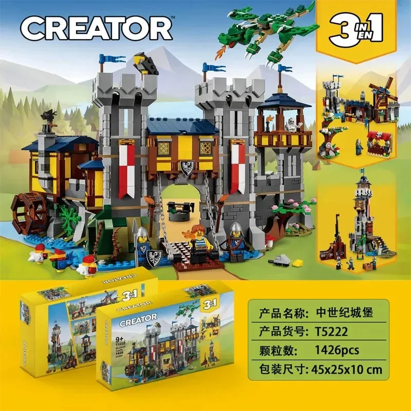 2024 NEW 1426pcs Medieval Castle Building Blocks Assembling Fit 31120 Bricks Model Toys for Children Birthday Gift Set