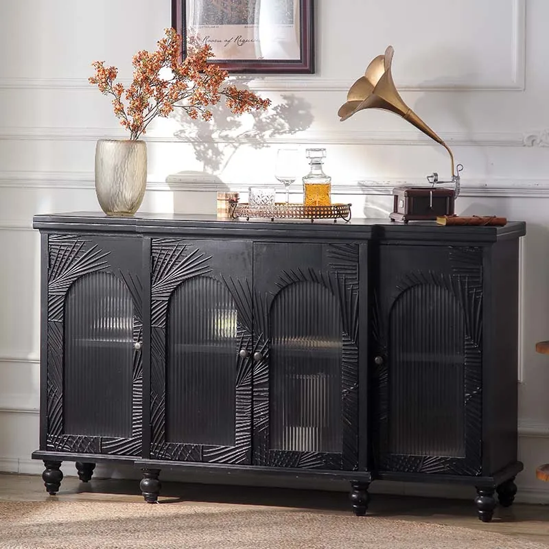 

Medieval style home entry American retro black dining side cabinet Villa corridor aisle cabinet Light luxury chest cabinet