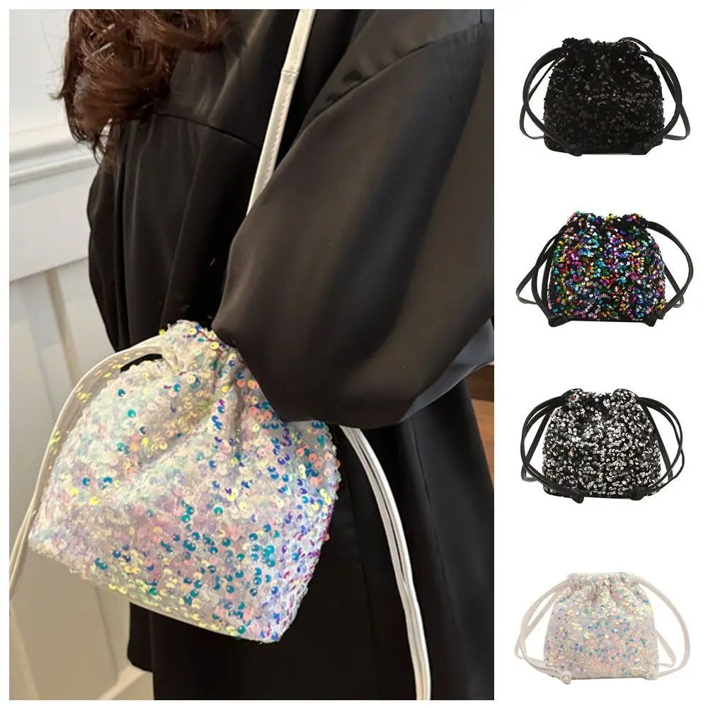 

French Shiny Evening Banquet Bag Handbag Small Purse Drawstring Crossbody Bag Korean Style Mini Bucket Bag Wedding