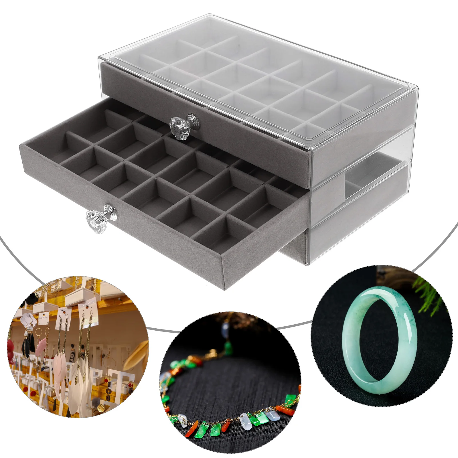 

Three Layer Jewelry Storage Box Organizer with Drawers for Rings Necklaces Bracelets Watches Brooches Portable Large Capacity
