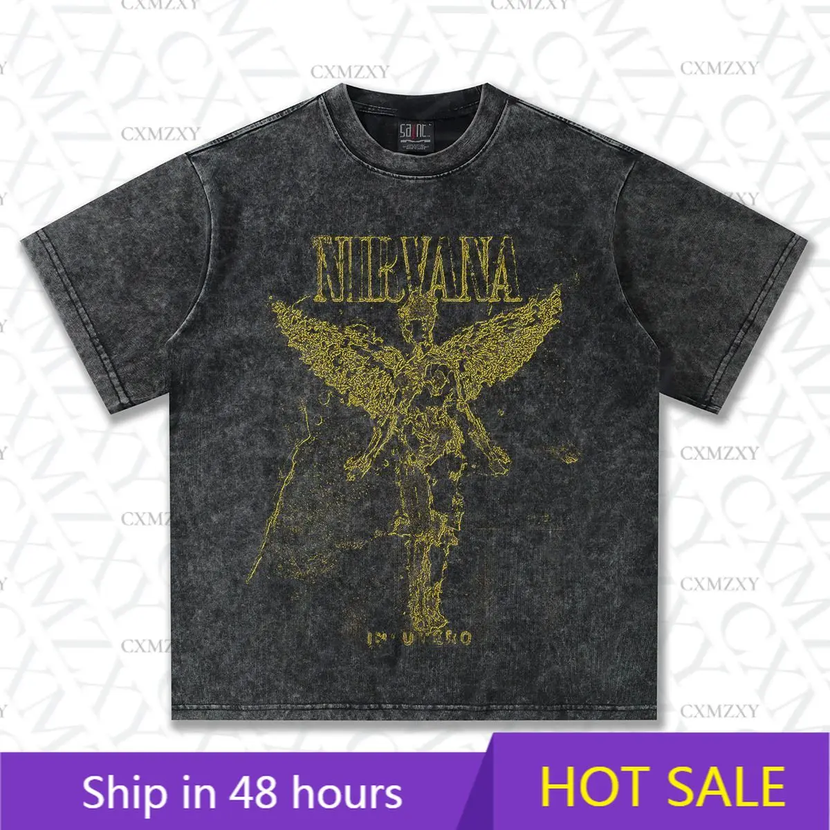 

Nirvans Summer New High Street Tide Broken Angel Washed Old Printed Short Sleeve T-Shirt