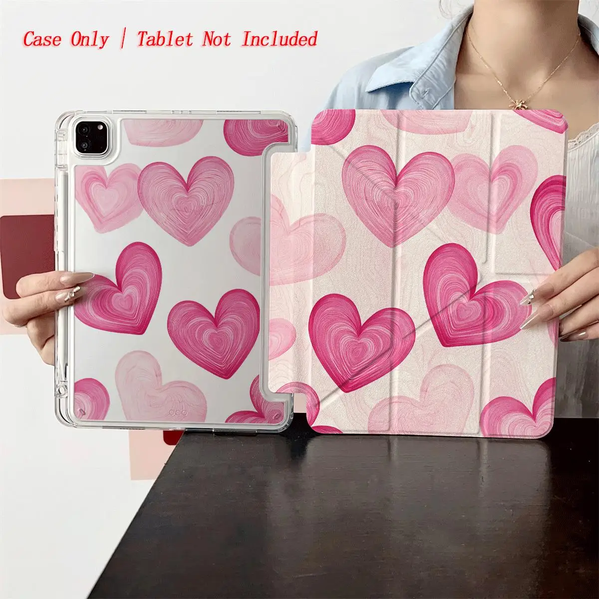 Sweet Y-Fold Acrylic Many Pink Big Hearts iPad Case For Apple iPad Pro 11/12.9 Air 3/4/5 Mini 5/6 8th-10th Gen Cover