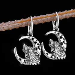 Viking Animal Wolf Head Sleeping Dragon Moon Stainless Steel Earrings Fashion Vintage Men's Amulet Jewelry Earrings Teen Gift