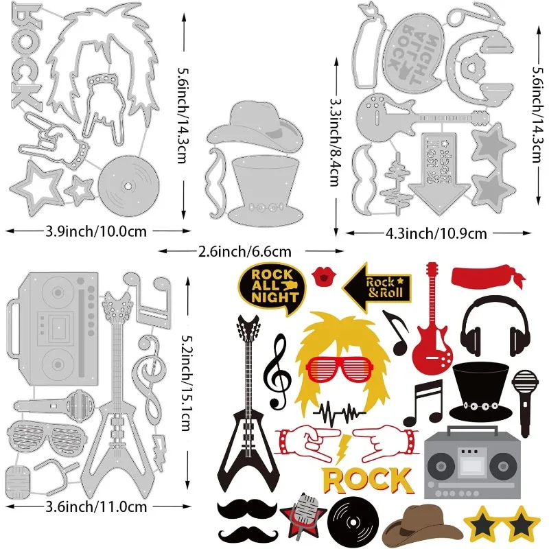Jazz Rock and Roll Metal Dies Music Note Guitar Headphone Lights Music Theme Cutting Dies Stencils for DIY Scrapbooking
