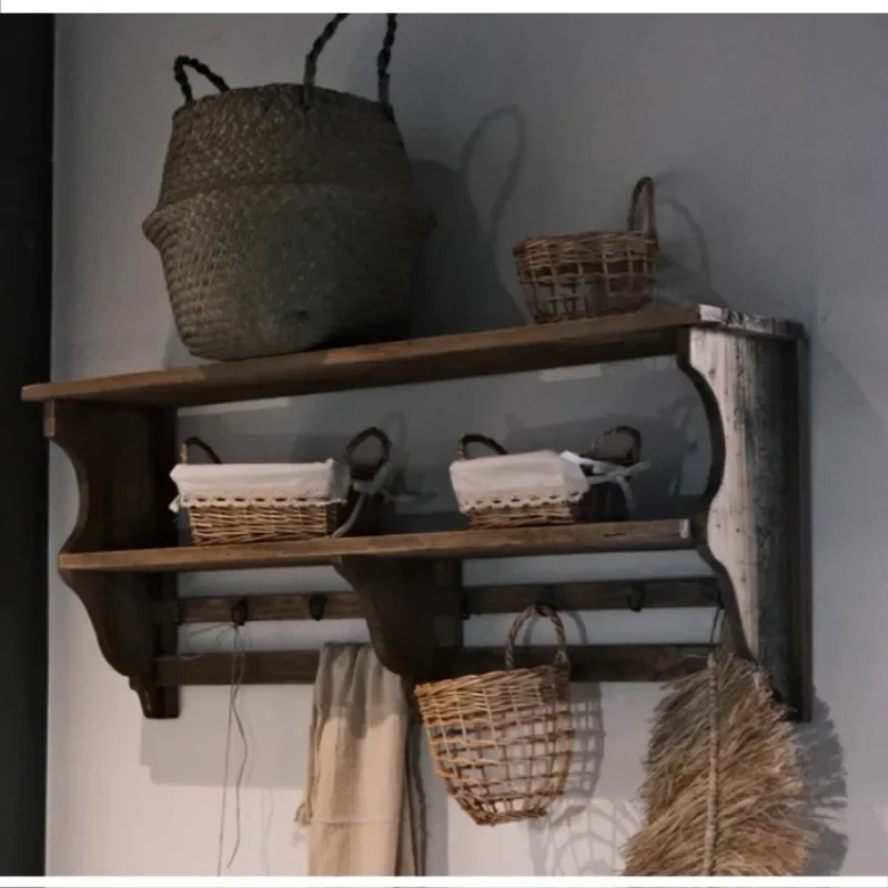 All solid wood home baffle rack coat hook coat rack wall porch bedroom baffle rack wabi sandy wind storage