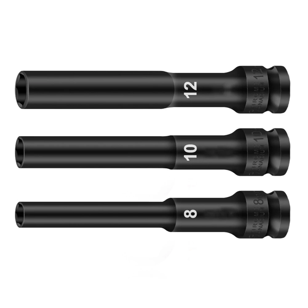 3pcs 1/2 Drive Socket Head Wrench Hex Adapter Set In 8mm 10mm 12mm For Use With 12.7mm Interface Power Tools And Ratchets