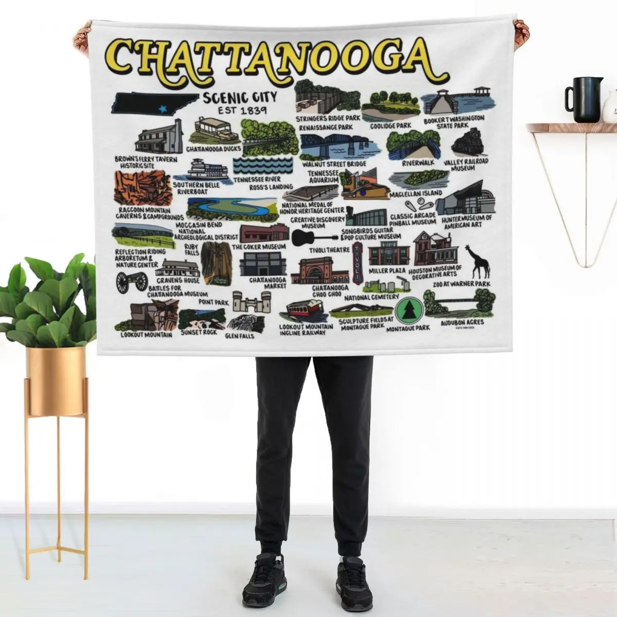

Chattanooga Map Art Throw Blanket Warm Napping Blanket for Office Couch Bed