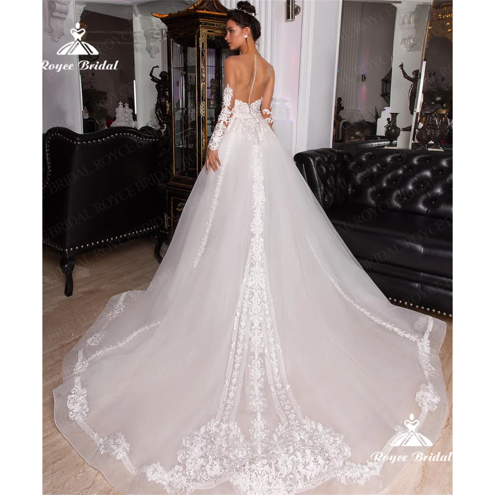 Roycebridal-Robe de mariée sans bretelles A Line, robe de mariée personnalisée avec poignées en dentelle, robe de mariée avec train amovible, 2025