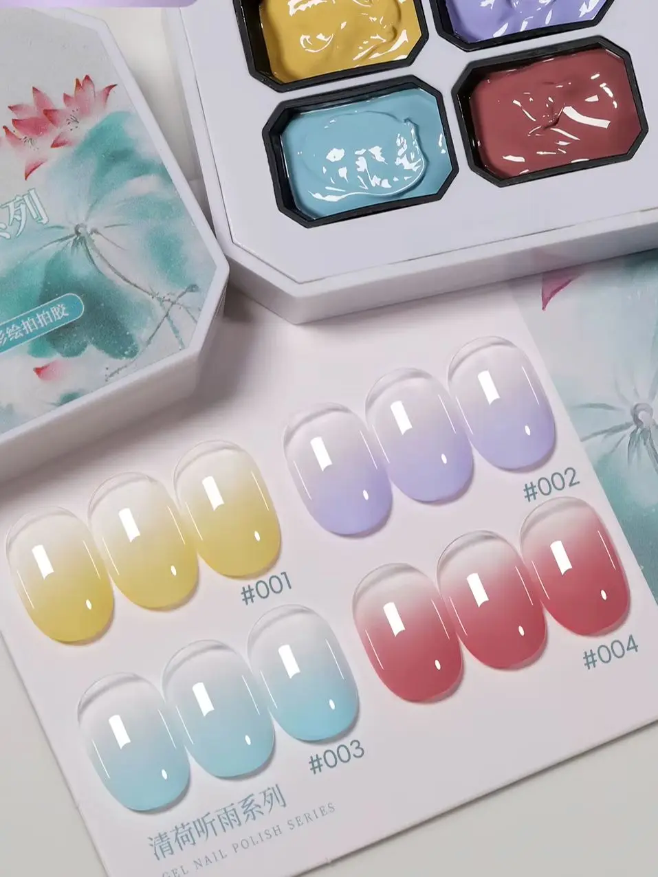 4-Farben klopfender Kleber verschmiert in Dosen, hohe Sättigung, beliebter halbfester Nagellackkleber, Nagelstudio-DIY