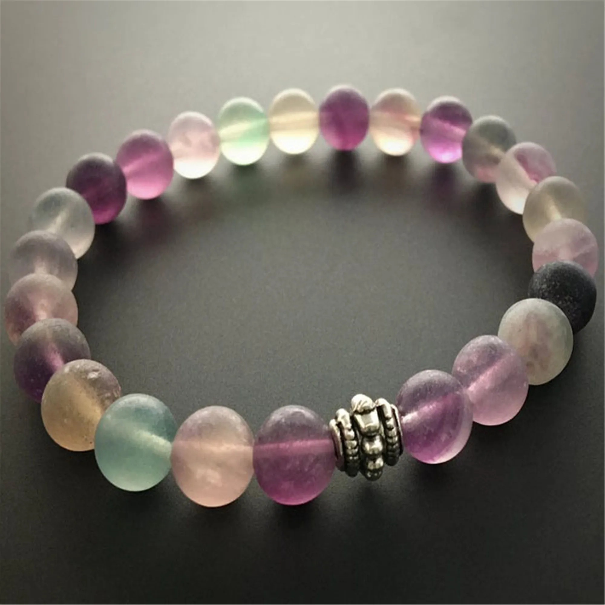 

Natural Rainbow Fluorite Mala Bracelet Chain Teens Wear Eco-Friendly Link Cuff Bangle Adjustable Men