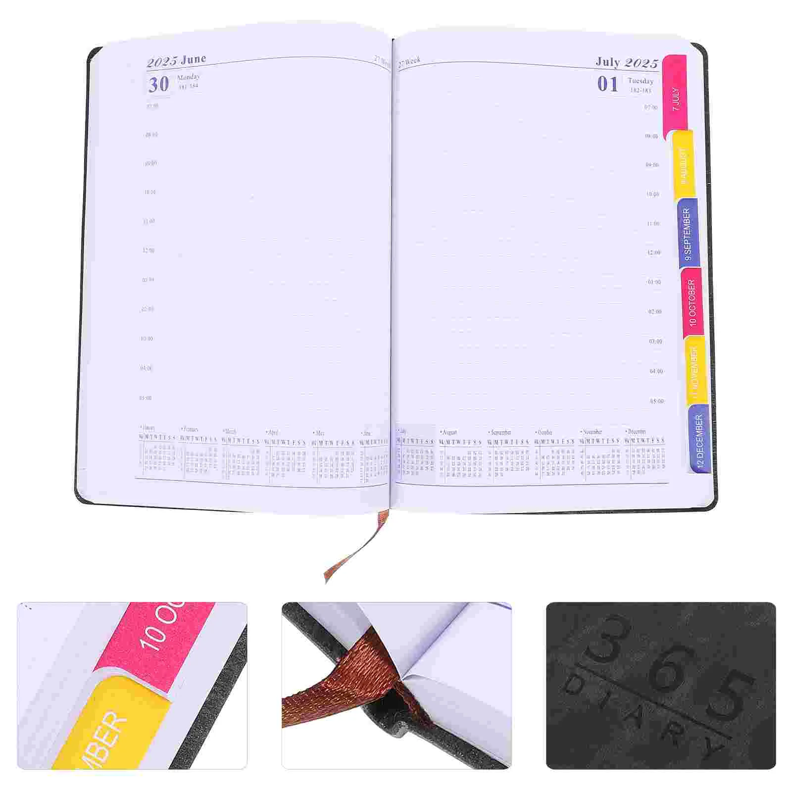 

2025 Planner Book Schedule A5 Notebook Weekly Black Pu Portable Organizer Office