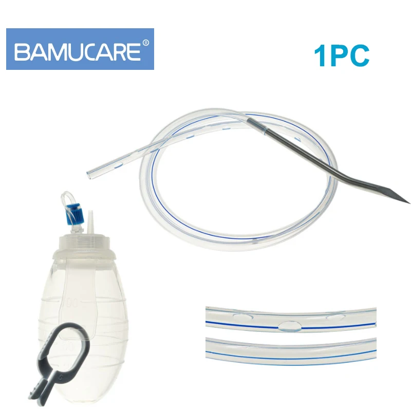

BamuCare 1PC Closed Wound Drainage System Silicone Reservoir and Round Perforated Drain with Trocar for Wound Drainage Surgical