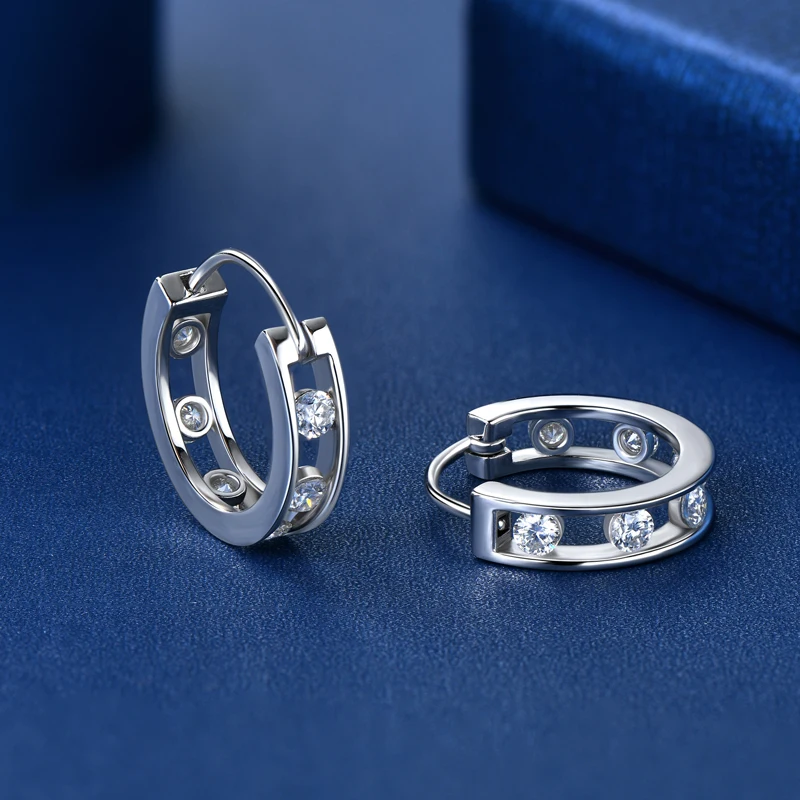 IOGOU 100% Moissanite Hoop Earrings 2.5mm D Color Diamond Real Sterling Silver 925 Jewelry for Women Engagement Wedding Gift view 2