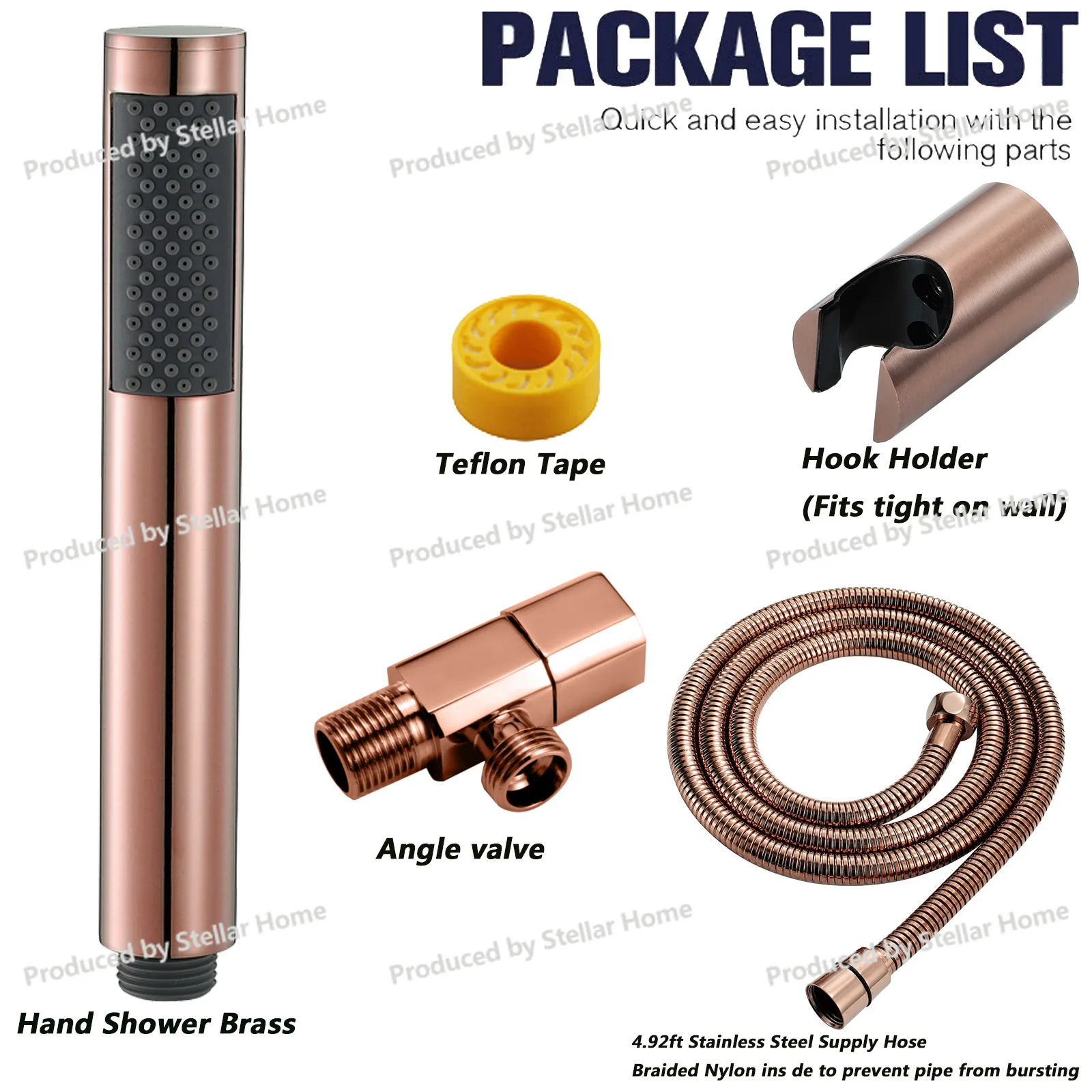 

Бытовой ручной душевой набор для ванной комнаты, душ из розового золота, медная насадка с круглой головкой и угловым клапаном