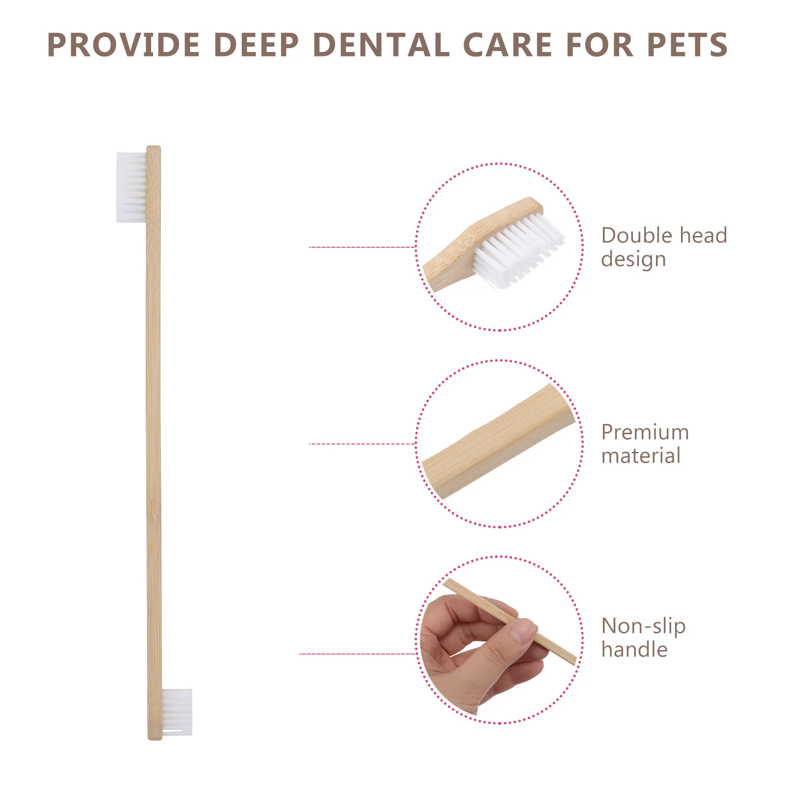 

2pcs Pet Toothbrush Double-end Oral Brushes Soft Bristle Bamboo Handle Cleaning Supplies Dog Cat Travel Plaque Prevention