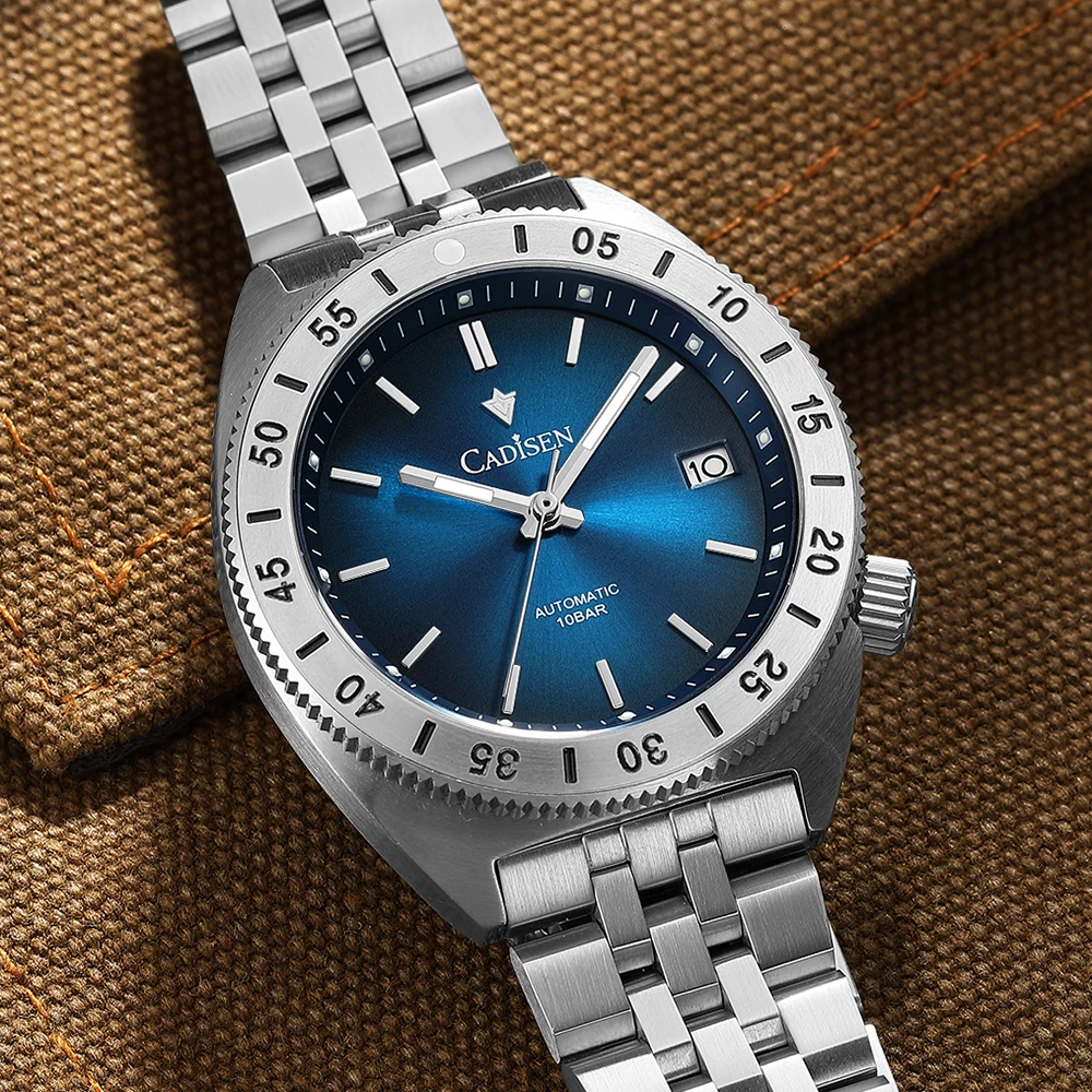 CADISEN 38mm Automatic Mechanical Watch MIYOTA 8215 Movt Luminous Stainless Steel Sapphire Mirror Waterproof Man Wristwatch