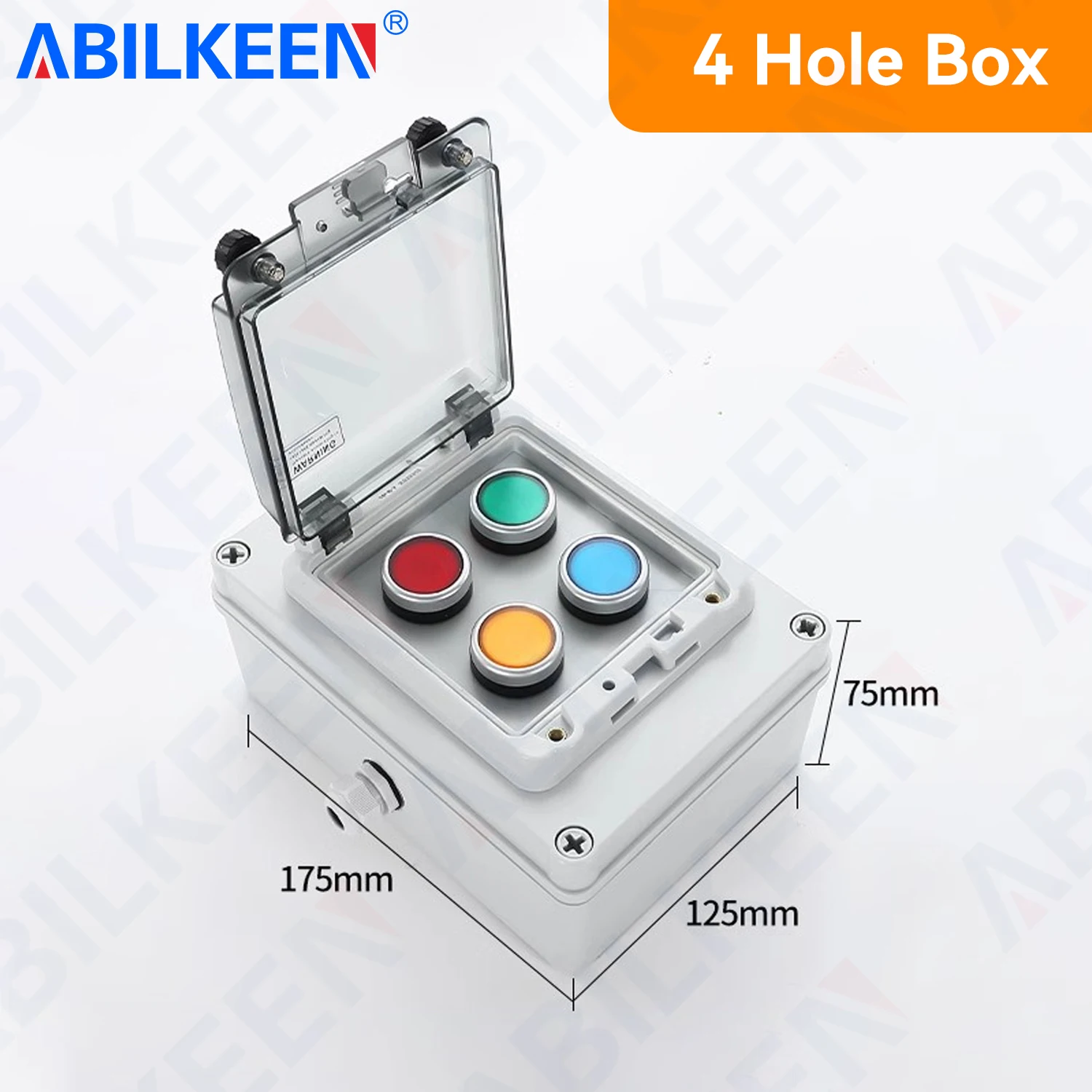 ABILKEEN Outdoor Waterproof Push Button 4 Hole Junction Box with LA38 Momentary Push Button Switch 1NO1NC Contact AC380V 10A