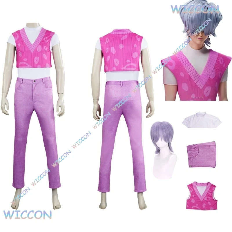 

Mystery Cosplay Costume Full Set Kpop DemonH Unters Saja Boys Group Jinu Wig Idol V-Neck Short Pink Vest Pants Men Halloween Cos