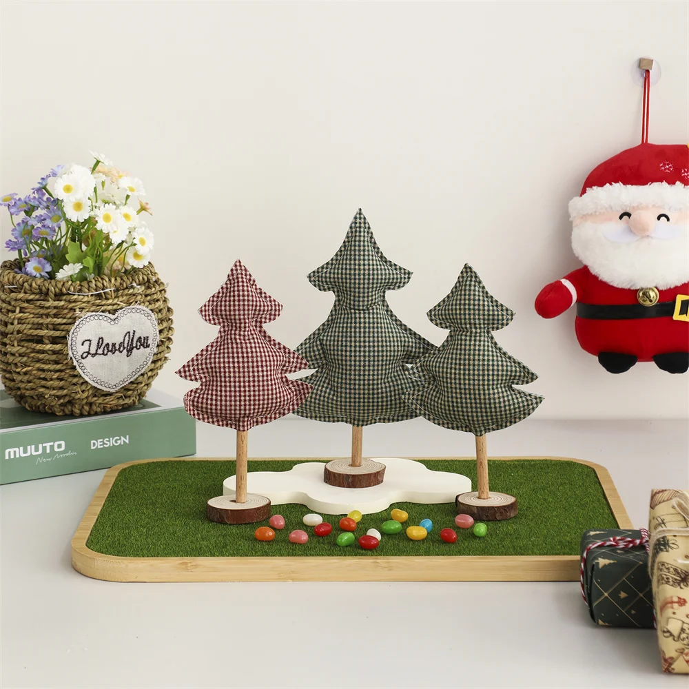 Plaid Mini Weihnachtsbaum Ornamente für Kinder abnehmbare rot/grün Frohe Weihnachten Home Dekoration Desktop Tisch Dekor – Detail 3