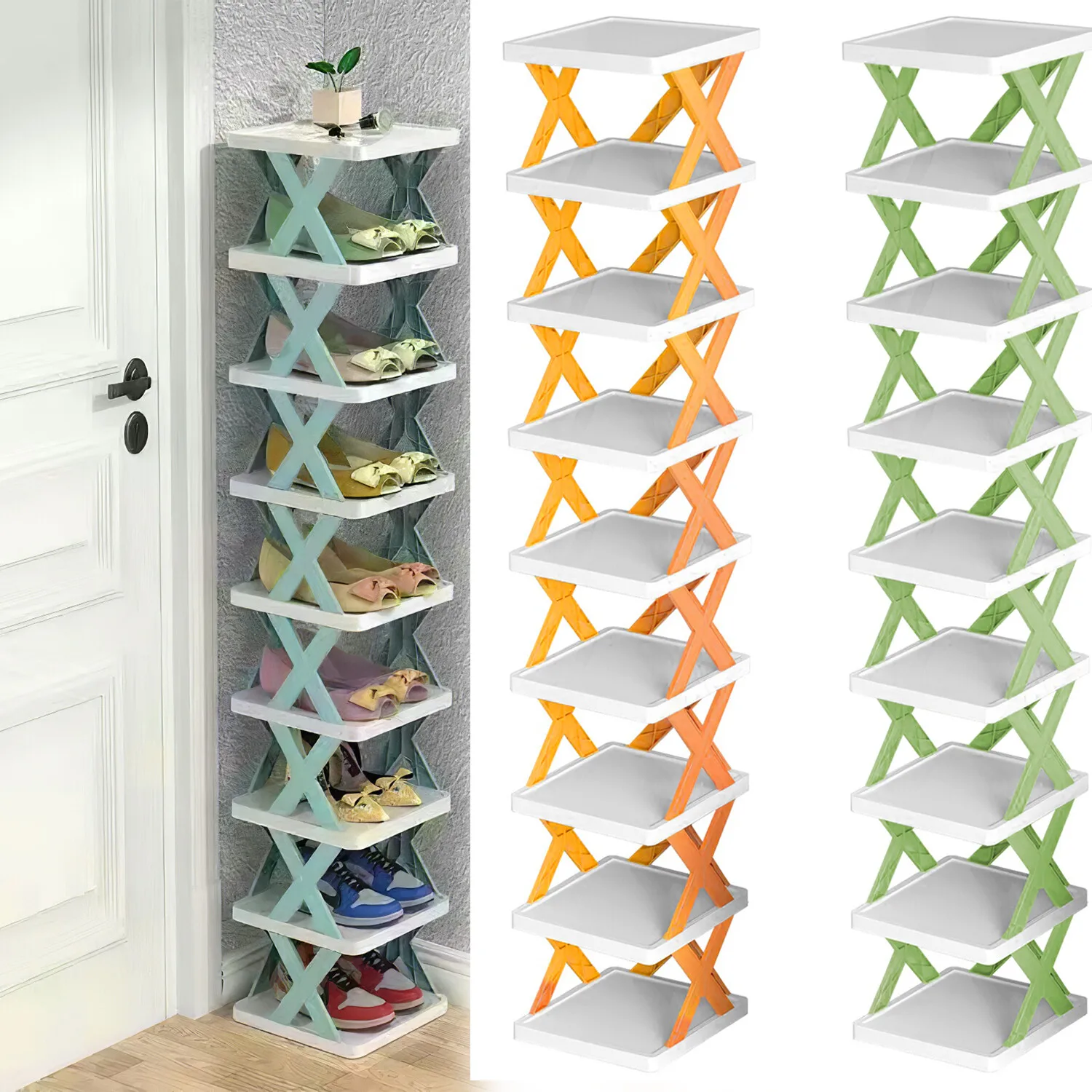 9 Tier Shoe Rack Narrow Storage Organizer for Small Spaces Adjustable DIY Shoe Shelf Space Saving Entryway Hallway Closet