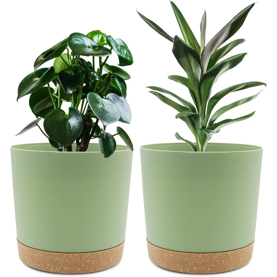 

8 inch Plant Pot 2 Pack Planters for Indoor Plants with Drainage Holes Saucer Outdoor Flower Pots Home Garden Modern Dr