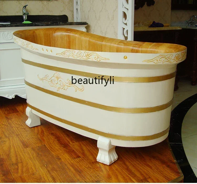 54Large Adult Wooden Bathtub Ivory White Solid Wood Bath Barrel for Household Use Relaxing Home Spa ExperienceSSS