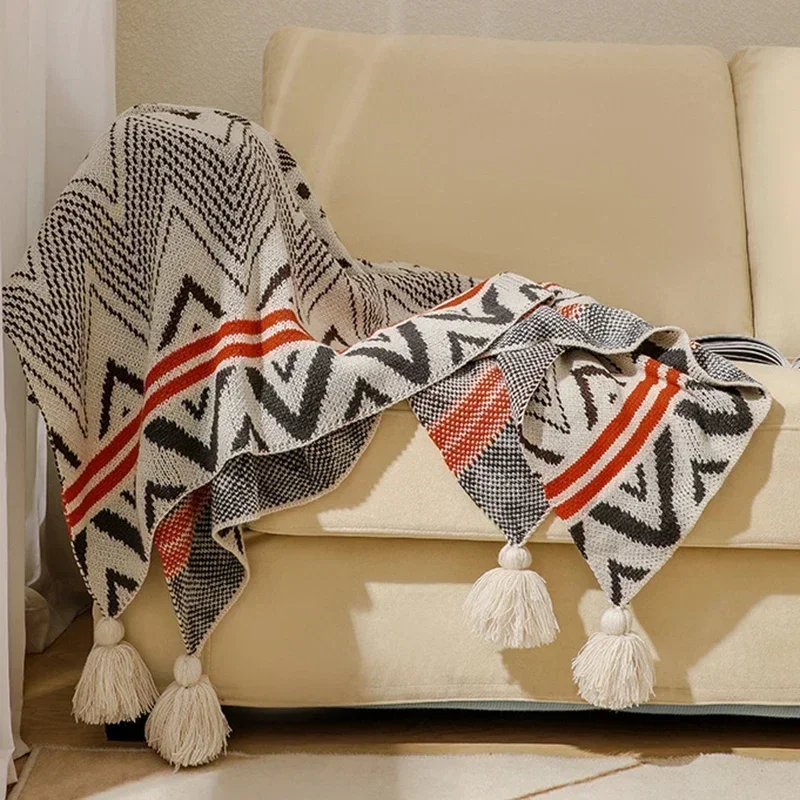 

Bohemian Knitted Throw Thread Blanket Colored diamond grid Plaid Decoration Sofa Towel Bed Cover Vintage Tapestry Bedspread Kids