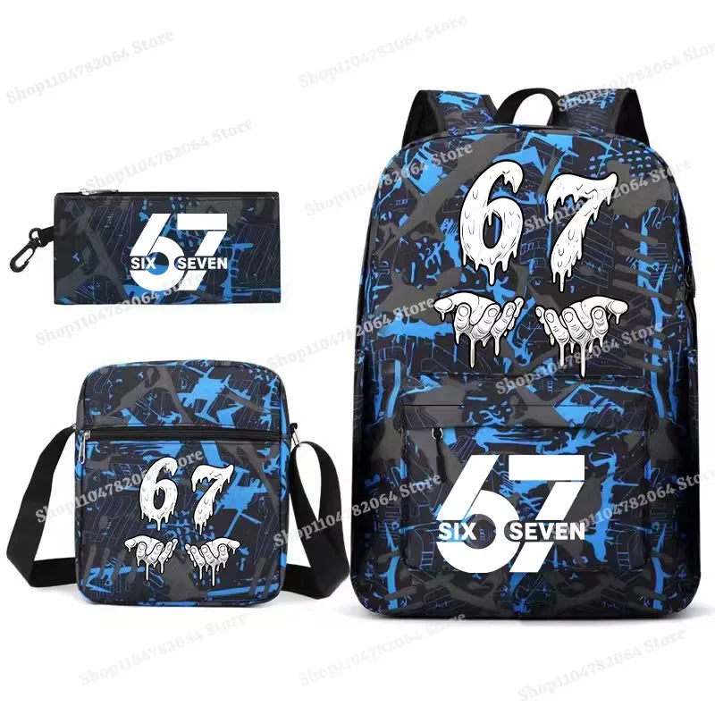 3PCS Steal A Brainrot Backpack Pencil Case Lunch Bag Set 67 Six Seven Fashion Large Capacity Schoolbags Student Backpack for Boy