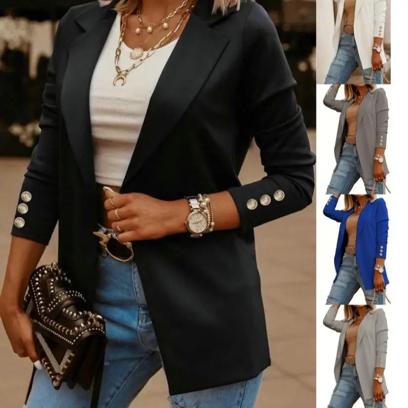 

Женский длинный костюм-туэт с воротником све, полиэфирное волокно, деловой костюм средней длины, однотонный топ